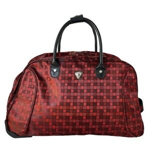 CALPAK Rolling Travel Duffel Bag Red Plaid Carry On Luggage 21" Summer Travel